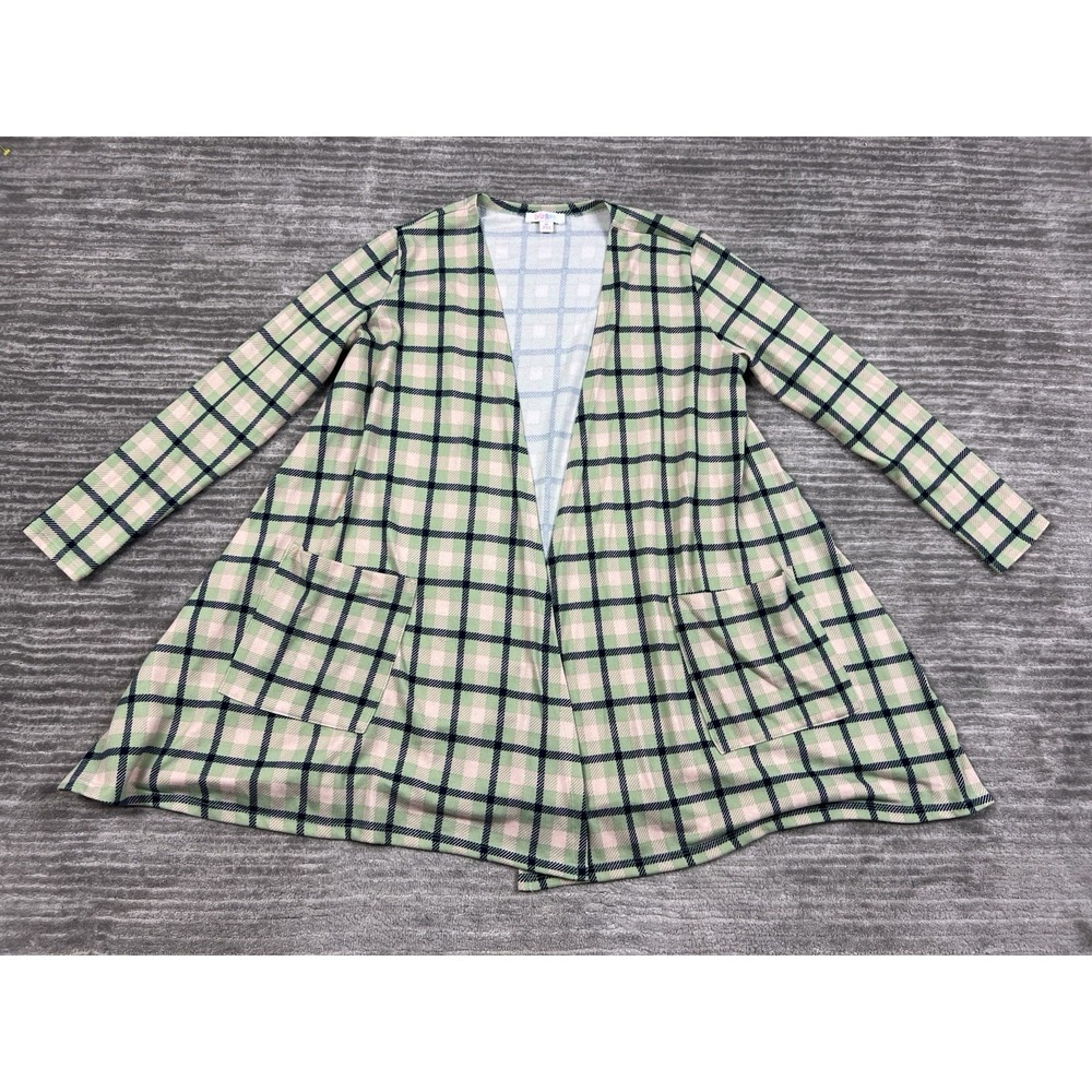 Lularoe Sweater Womens Medium Multicolor Plaid Long Sleeve Open Front